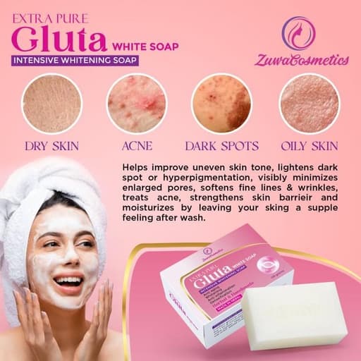 Extra Pure Gluta White Soap by Zuwa Cosmetics Lightening , Whitens , Anti - Ageing , Anti Inflammatory , 135 gm 2