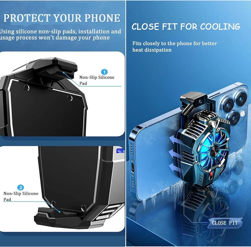 Drumstone Phone Cooler for Gaming, Universal Phone Cooling Fan with Two Cooling Modes, Mobile Phone Radiator Case for Smartphones, Cell Phone Cooler 2