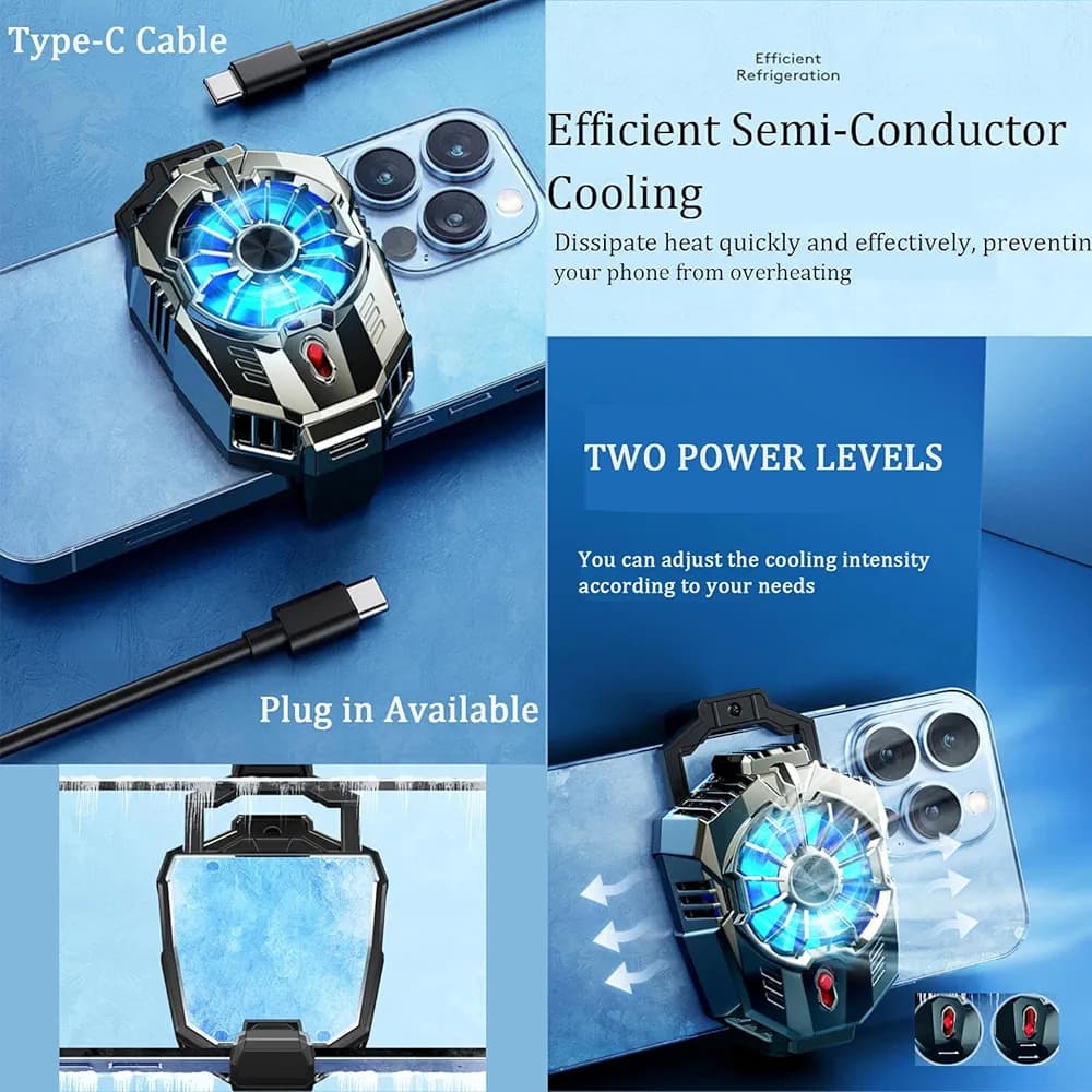 Drumstone Phone Cooler for Gaming, Universal Phone Cooling Fan with Two Cooling Modes, Mobile Phone Radiator Case for Smartphones, Cell Phone Cooler 3