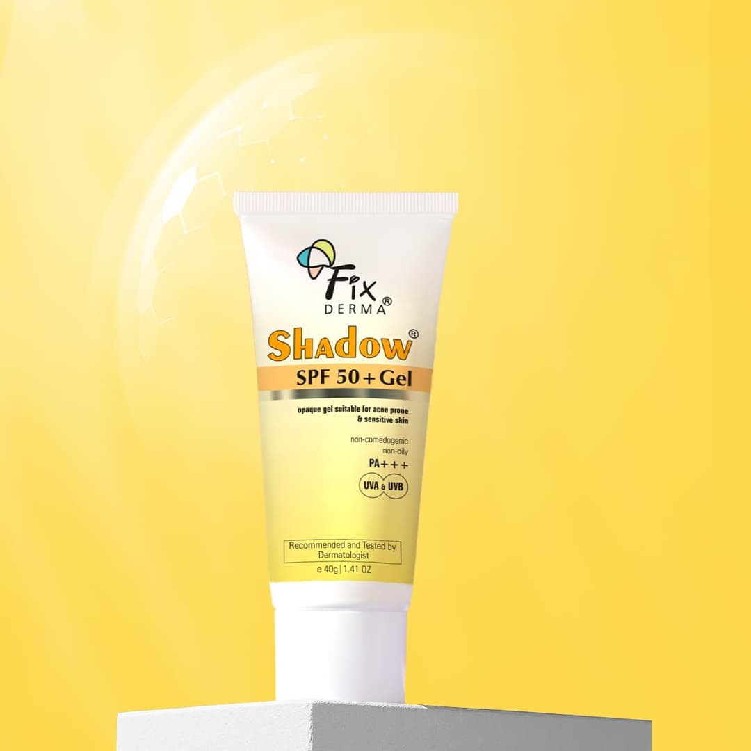 Fix Derma Shadow Sunscreen Gel SPF 50 PA+++ | High-Protection Water-Resistant Sunblock Gel, Broad Spectrum UVA/UVB Protection, Best SPF Sunscreen for Oily & Sensitive Skin, Anti-Tan & Skin Brightening, Non-Greasy, 75g 1
