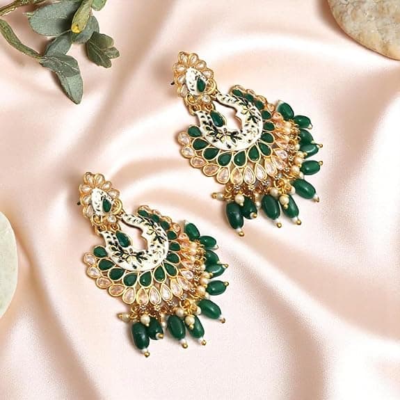 Floral Design, Pearl Detailing, Kundan Work | Lightweight & Stylish Ethnic Dangler Earrings for Women & Girls 4