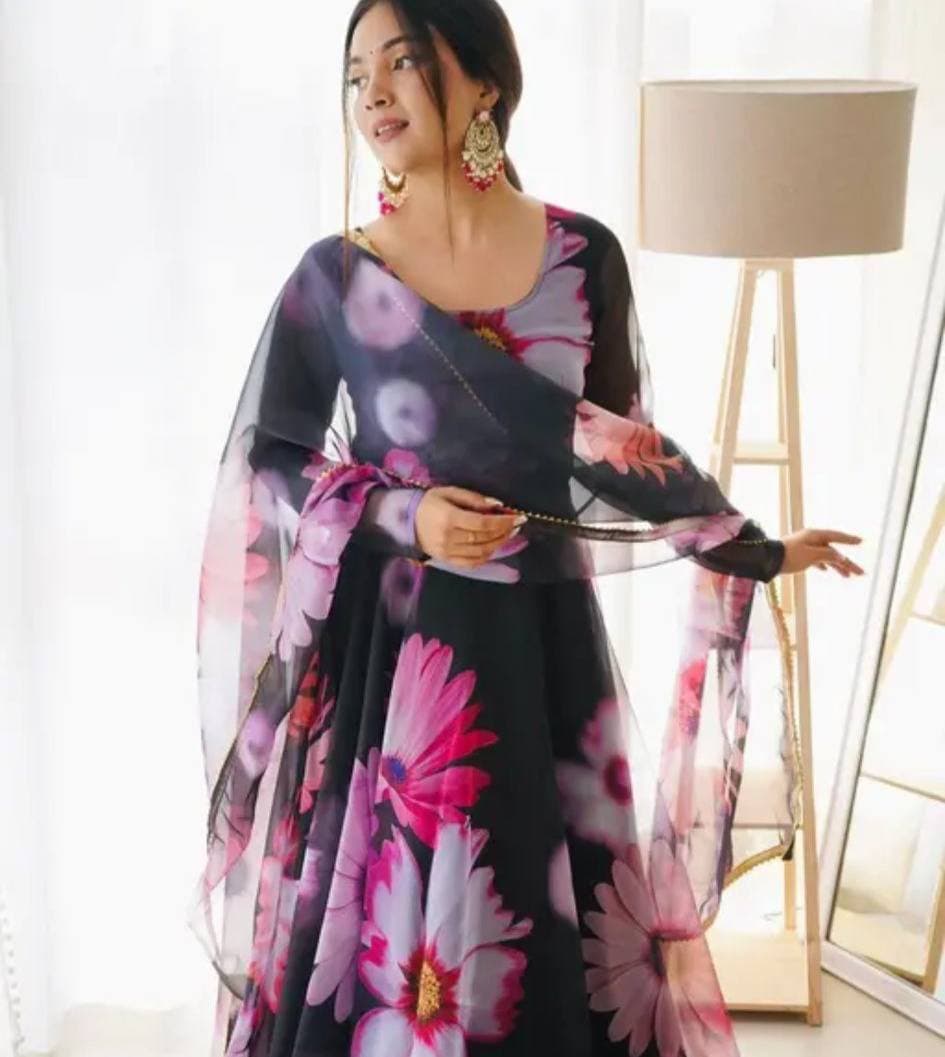 Flowers print anakarkali set  1