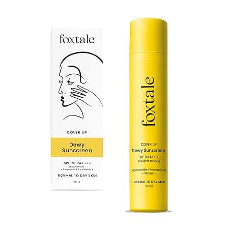 Foxtale SPF 70 Niacinamide Dewy Sunscreen with PA++++ For Dewy Sun Protection|Prevents Tan|Lightenweight, Non Greasy, No White Cast|Anti-Tan Formula|For Men & Women|For all skin type,50 Ml