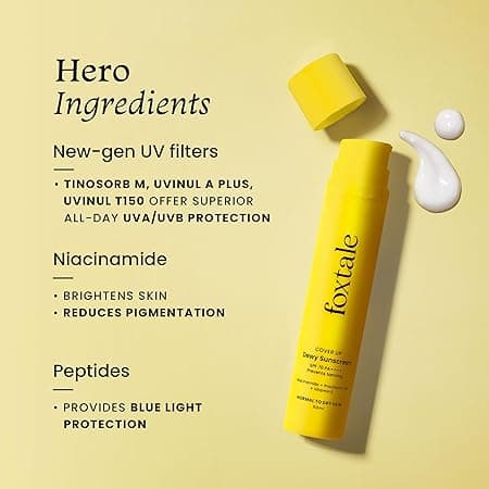Foxtale SPF 70 Niacinamide Dewy Sunscreen with PA++++ For Dewy Sun Protection|Prevents Tan|Lightenweight, Non Greasy, No White Cast|Anti-Tan Formula|For Men & Women|For all skin type,50 Ml 2
