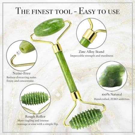 Gua Sha & Jade Roller 3 in 1, Face Roller, Guasha Facial Massage Skin Care Tool Set, Massager for Removal of Wrinkles & Eye Puffiness, Anti-Aging & Body Relaxation 3
