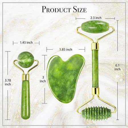Gua Sha & Jade Roller 3 in 1, Face Roller, Guasha Facial Massage Skin Care Tool Set, Massager for Removal of Wrinkles & Eye Puffiness, Anti-Aging & Body Relaxation 1