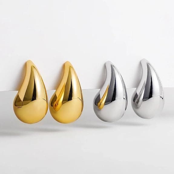 Shining 2 Pairs Combo Celebrity Inspired Stylish Gold Silver Plated Teardrop Earrings 
