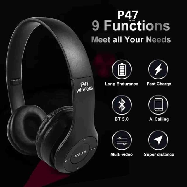 P47 4-5 Hour Playback, Gaming Mode With Mic & SD Card Support Bluetooth Headset ( True Wireless)