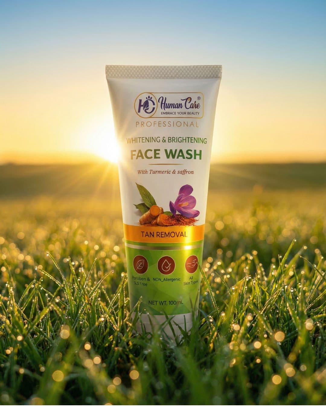 Human Care Professional Whitening & Brightening Face Wash with Turmeric & Saffron – Tan Removal | Paraben & SLS Free | 100ml 4