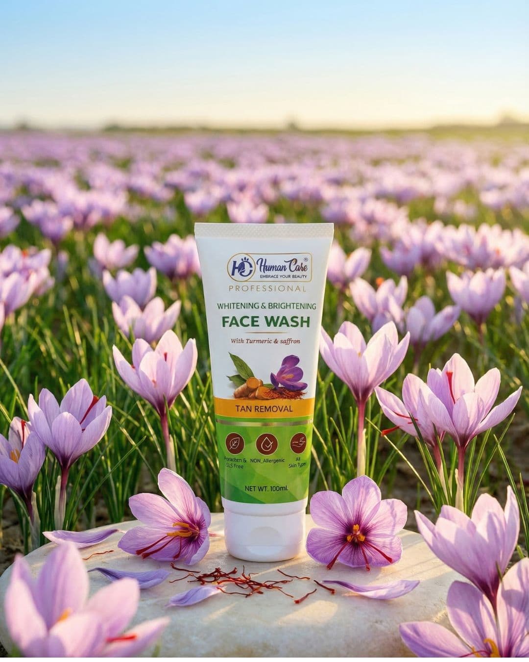 Human Care Professional Whitening & Brightening Face Wash with Turmeric & Saffron – Tan Removal | Paraben & SLS Free | 100ml 2