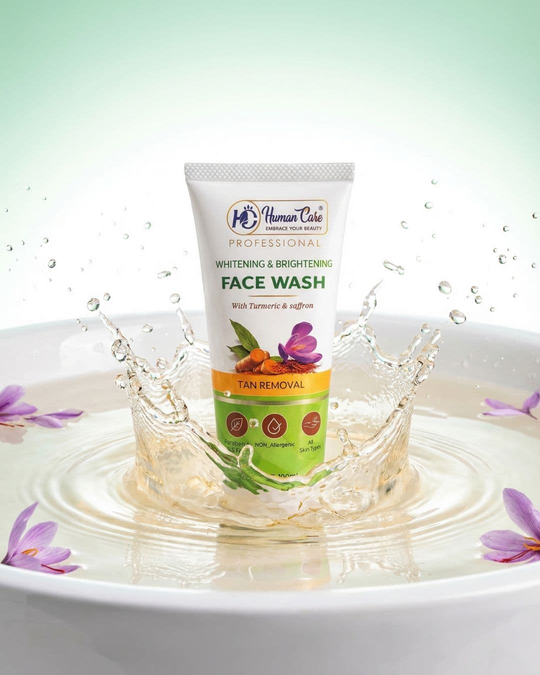 Human Care Professional Whitening & Brightening Face Wash with Turmeric & Saffron – Tan Removal | Paraben & SLS Free | 100ml 1