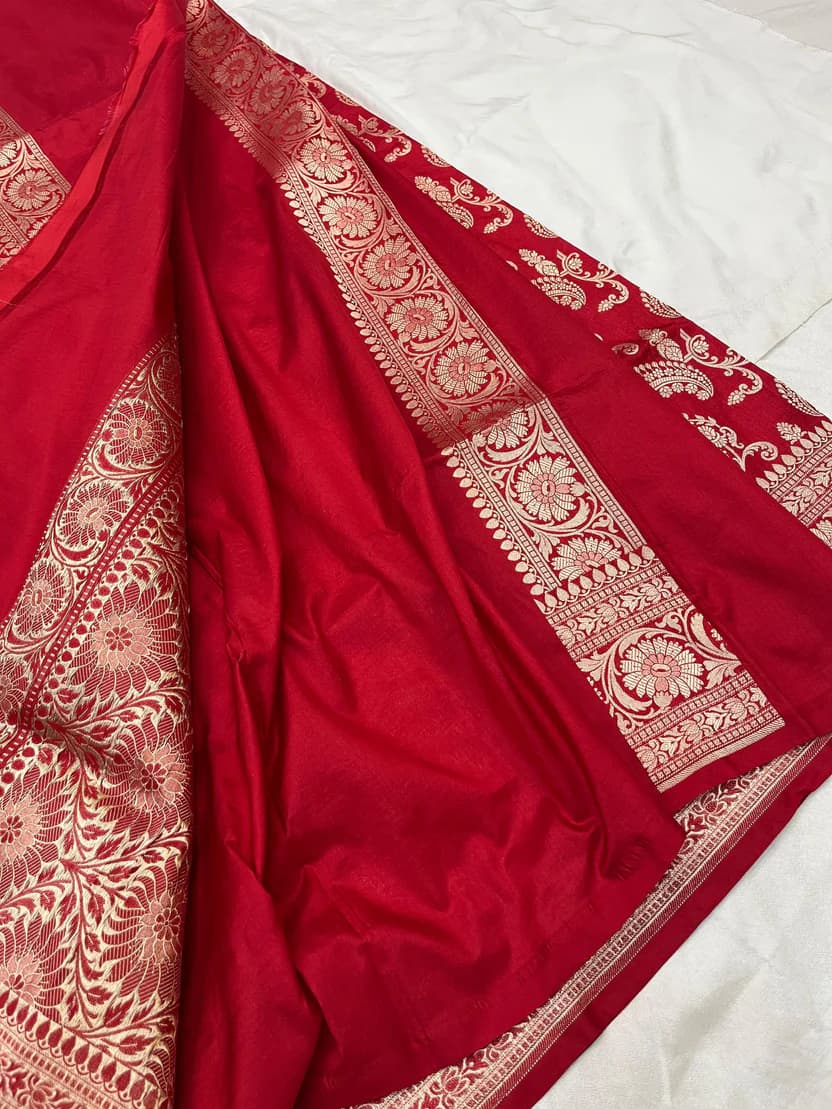 Fashion Nepal BRIDAL RED SHADE PURE KATAN SILK SAREE 4