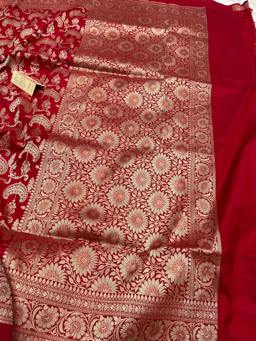 Fashion Nepal BRIDAL RED SHADE PURE KATAN SILK SAREE 1
