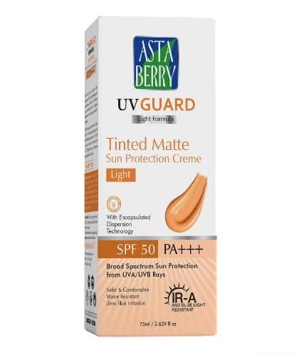 Astaberry tinted sunblock spf 50 light sheid 