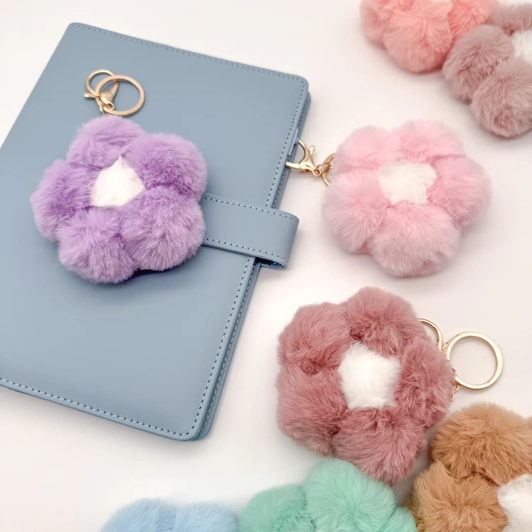  Flower Pom Pom Keychains
