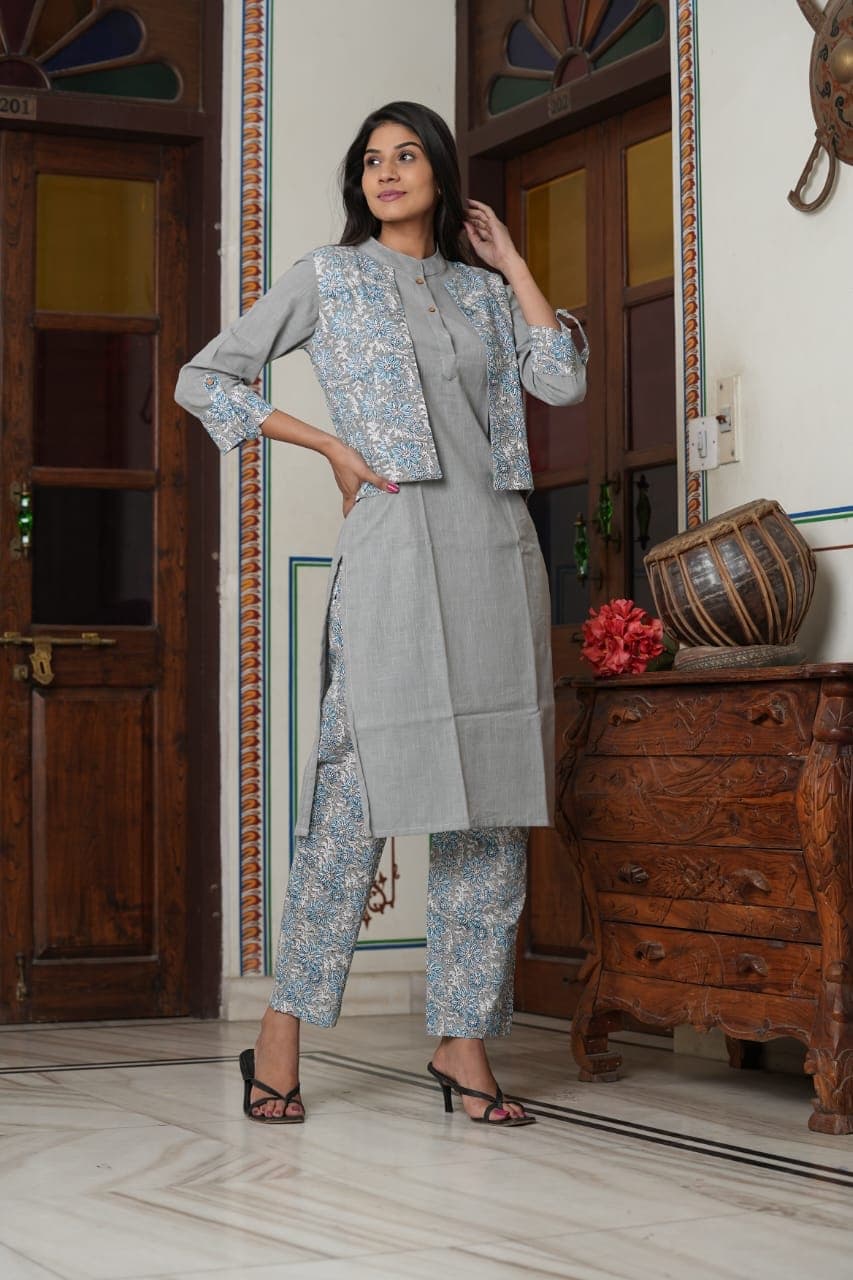 Cotton Kurti With Wastecoat Design Outer Set 2