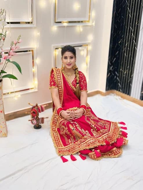 Wedding Special Pink Gold Panetar Saree With Blouse 2