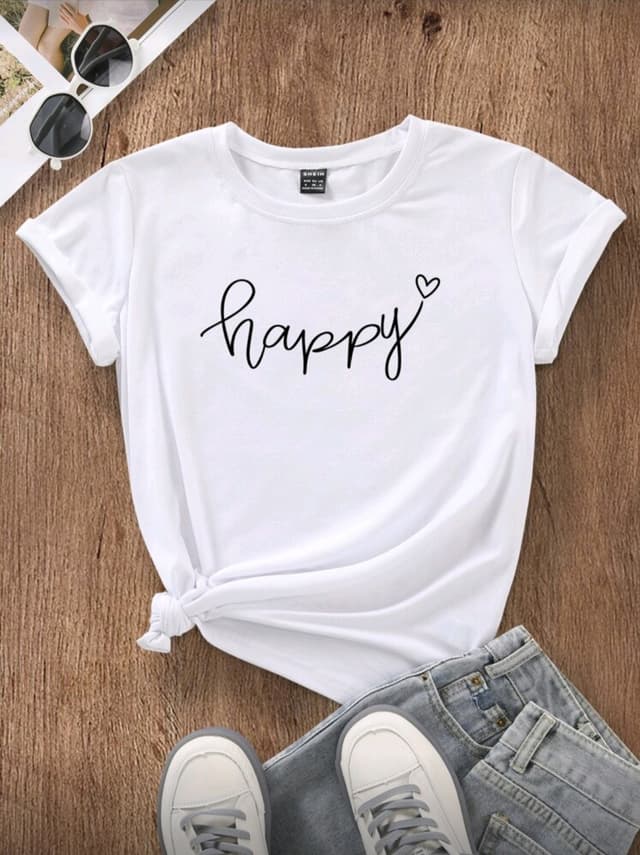 Street Style Happy Printed Tshirt For Women 
