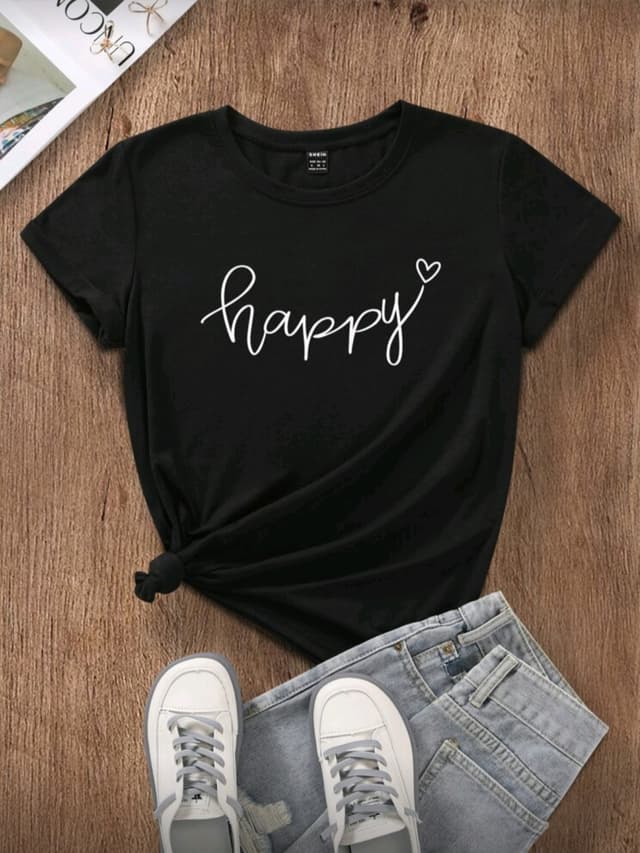 Street Style Happy Printed Tshirt For Women