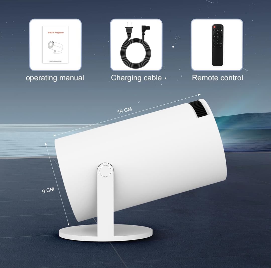 Portable Projector, 4K 1080P Full HD Projector, Support Video Projector, WiFi 5G BT 5.0, Cinema Projector 180° Can Be Rotated, Android 11, Compatible with TV Stick/Windows/iOS/Android (White) 1