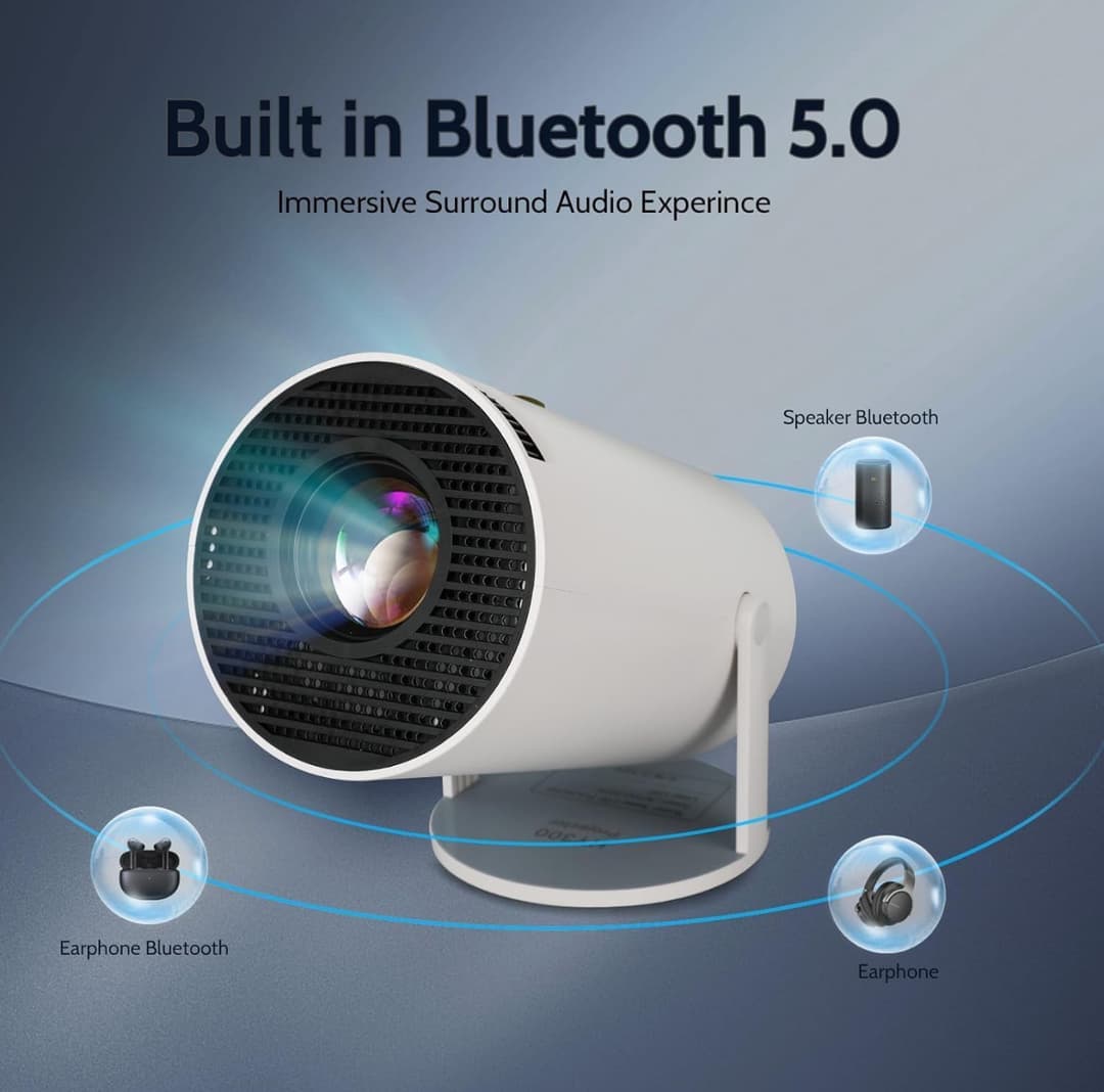 Portable Projector, 4K 1080P Full HD Projector, Support Video Projector, WiFi 5G BT 5.0, Cinema Projector 180° Can Be Rotated, Android 11, Compatible with TV Stick/Windows/iOS/Android (White) 2