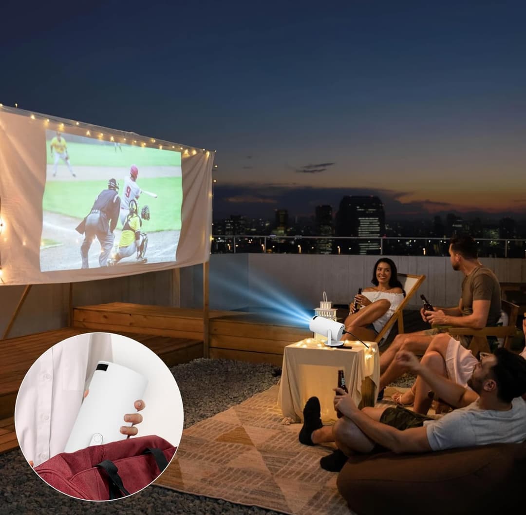 Portable Projector, 4K 1080P Full HD Projector, Support Video Projector, WiFi 5G BT 5.0, Cinema Projector 180° Can Be Rotated, Android 11, Compatible with TV Stick/Windows/iOS/Android (White) 3