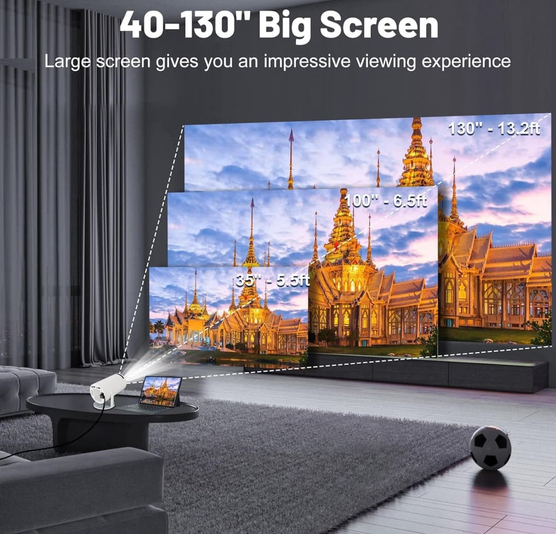Portable Projector, 4K 1080P Full HD Projector, Support Video Projector, WiFi 5G BT 5.0, Cinema Projector 180° Can Be Rotated, Android 11, Compatible with TV Stick/Windows/iOS/Android (White) 4
