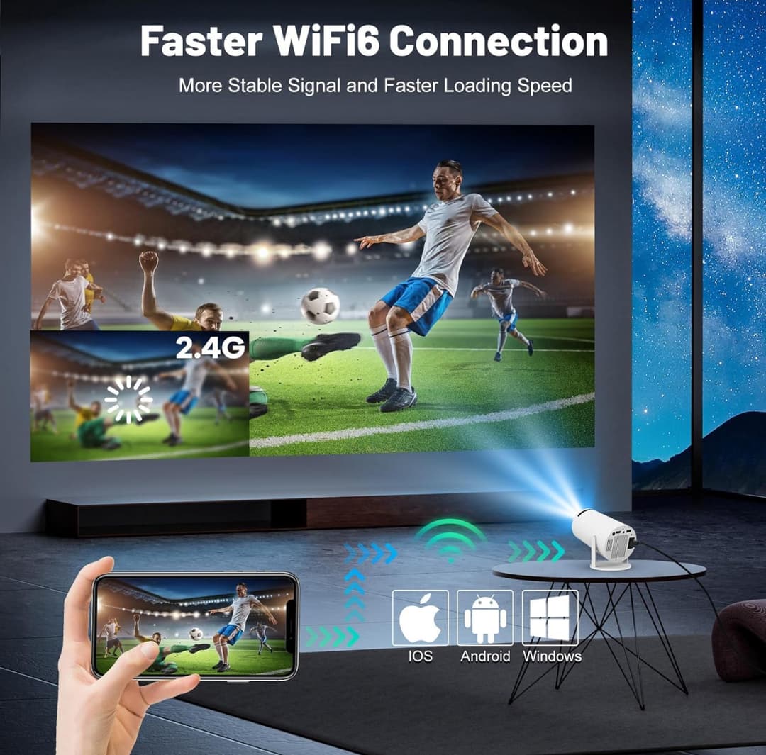Portable Projector, 4K 1080P Full HD Projector, Support Video Projector, WiFi 5G BT 5.0, Cinema Projector 180° Can Be Rotated, Android 11, Compatible with TV Stick/Windows/iOS/Android (White) 6