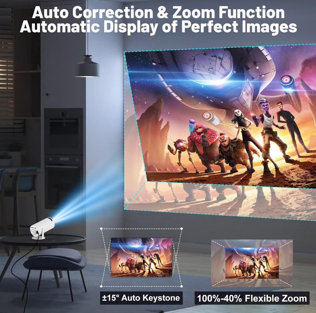 Portable Projector, 4K 1080P Full HD Projector, Support Video Projector, WiFi 5G BT 5.0, Cinema Projector 180° Can Be Rotated, Android 11, Compatible with TV Stick/Windows/iOS/Android (White) 7