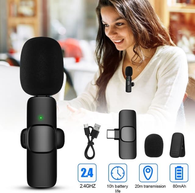 Best K9 2.4G Dual Wireless Lavalier Clip-on Microphone, Omnidirectional Wireless Mic for Interview, YouTuber, Video Recording and Live Streaming
