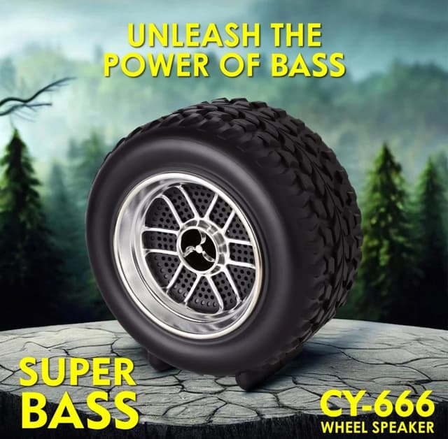 Wheel Speaker CY-666 Small Size Bluetooth V 5.1 Speaker Explosive Sound 10W Power Speaker Output with USB Playback Time 8 hrs Black