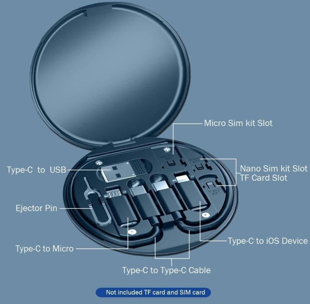 60W Multi Function All in One Quick Charging Data Cable Storage Kit Multiple Connectors Micro iPh C Type USB 1