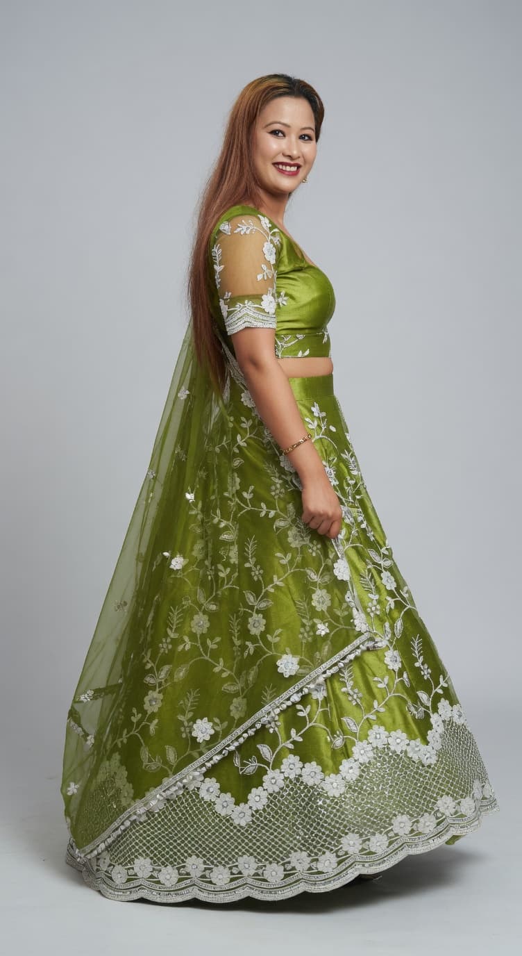 Green Embroidered Lehenga Choli with Dupatta for Women | Party Wear Lehenga Set | Festive & Wedding Lehenga 4