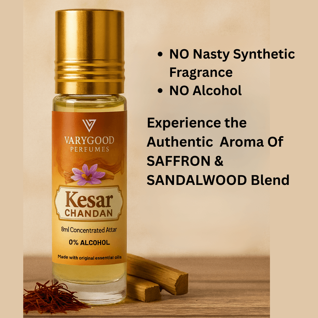 VaryGood Perfumes Kesar Chandan Attar Roll-On 8ml – Premium Saffron & Sаndalwood Blend for Men & Women 3