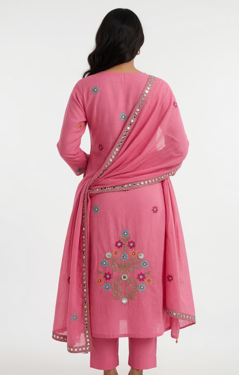 Pink cotton Kurti sets summer Frindly hank work 3