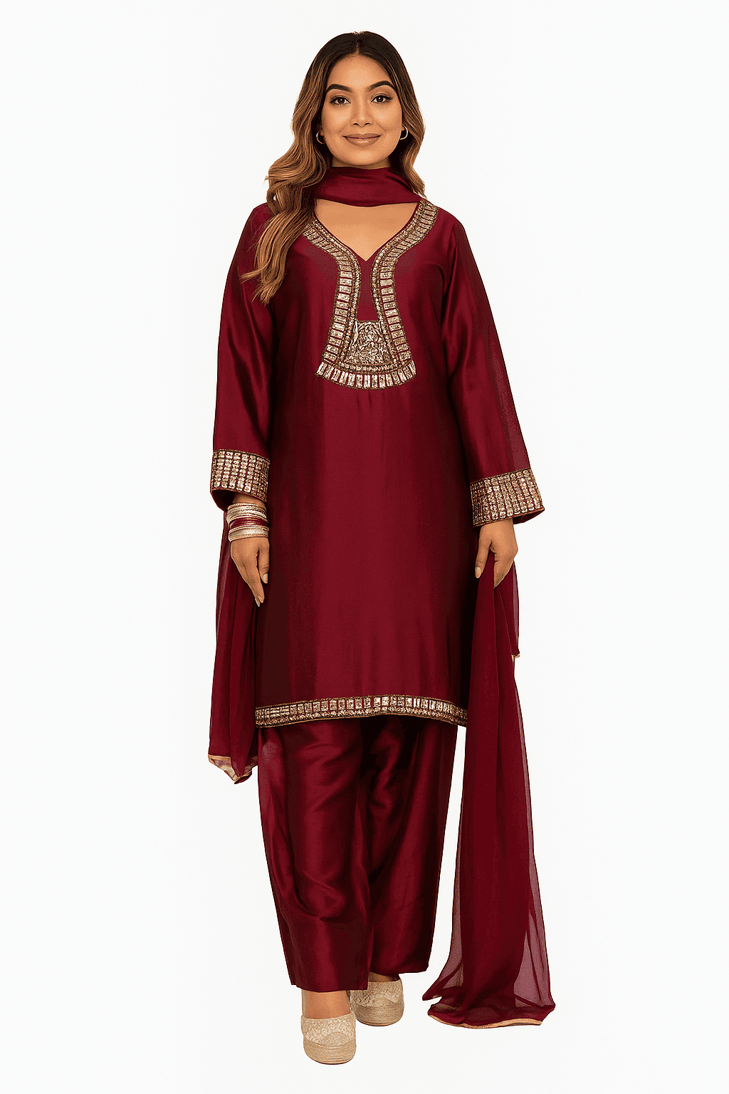 Maroon Silk Embroidered Salwar Kameez with Dupatta  TikTok Viral