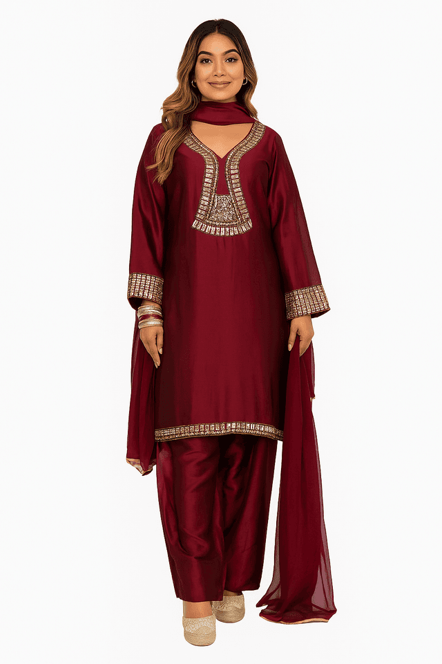 Maroon Silk Embroidered Salwar Kameez with Dupatta  TikTok Viral
