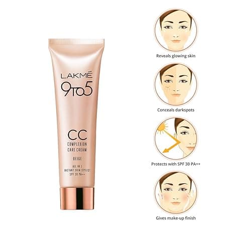 LAKMÉ 9 To 5 Cc Cream Mini - 9 g Small Pack, 01 - Beige, Spf 30 - Tinted Moisturizer To Brighten Skin,Conceal Dark Spots, Light Face Makeup With Natural Coverage 3