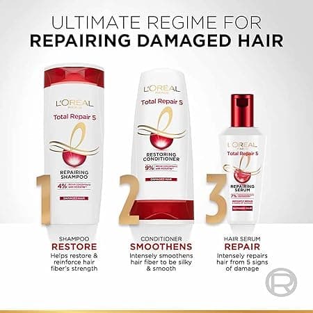 L'Oreal Paris Shampoo 340 ml, For Damaged and Weak Hair, With Pro-Keratin and Ceramide, Total Repair 5 5