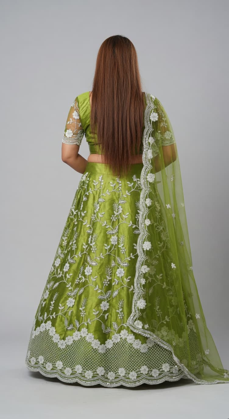 Green Embroidered Lehenga Choli with Dupatta for Women | Party Wear Lehenga Set | Festive & Wedding Lehenga 3