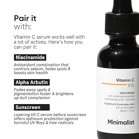 Minimalist Dull Skin, Dark Spots & Uneven Tone Treatment 10% Vitamin C Face Serum | Formulated & Tested For Sensitive Skin with Ethyl Ascorbic Acid & PHA | All Skin Types| Brightening & Hydrating Formula for Men & Women | 10 ml 5