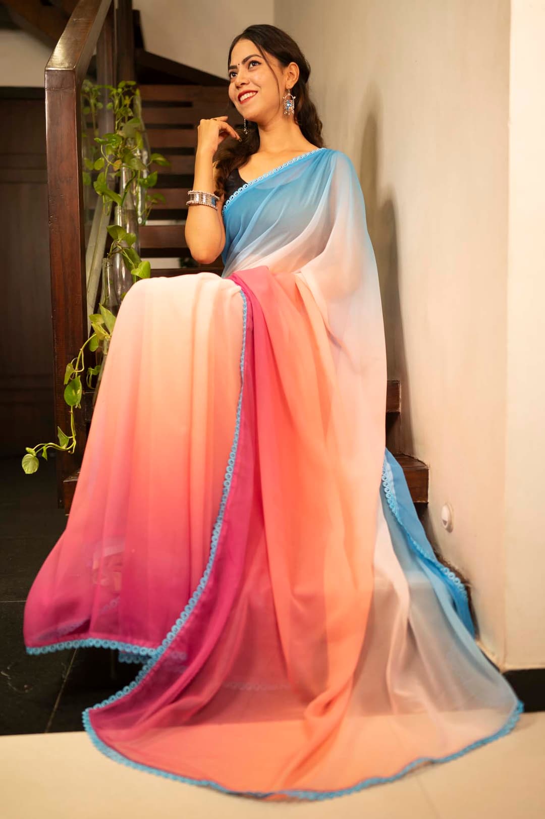 Latest fashionable Partywear Alia Bhatt Georgette Saree Multi Color | Trendy Party & Festive Wear | Traditional Ethnic Fashion | Buy Online 1