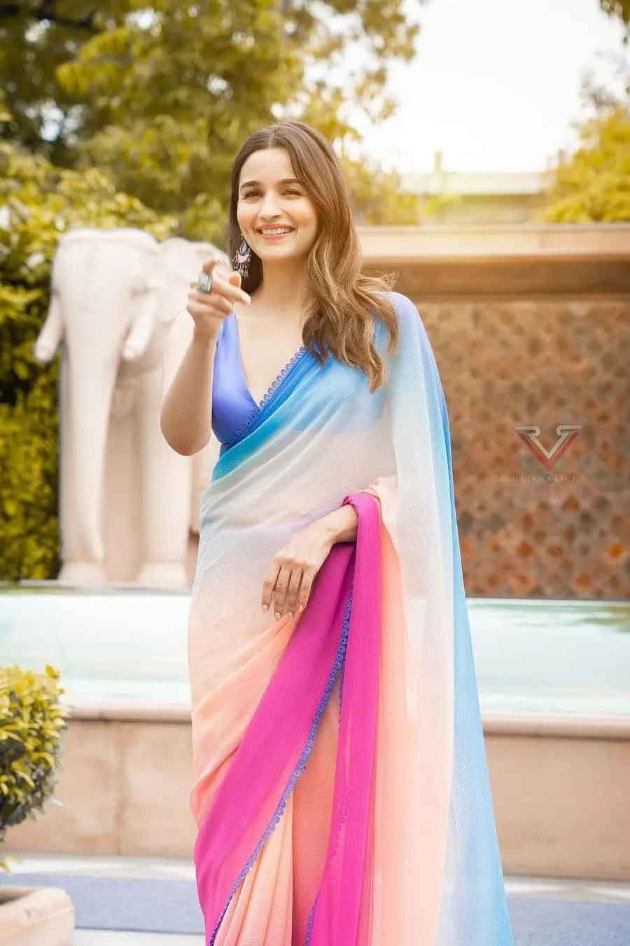 Latest fashionable Partywear Alia Bhatt Georgette Saree Multi Color | Trendy Party & Festive Wear | Traditional Ethnic Fashion | Buy Online 3