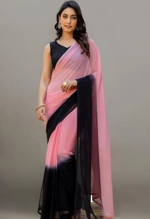 Elegant Georgette fancy Saree for women with unstiched blouse in pink and black color/Trendy Party & Festive Wear | Traditional Ethnic Fashion | Buy Online 4