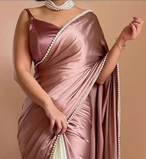 Latest Designer Embellished, Solid/Plain Satin Saree for Women | Luxurious Design for Weddings, Parties, and Special Occasions | Trendy Party & Festive Wear | Traditional Ethnic Fashion | Buy Online 1