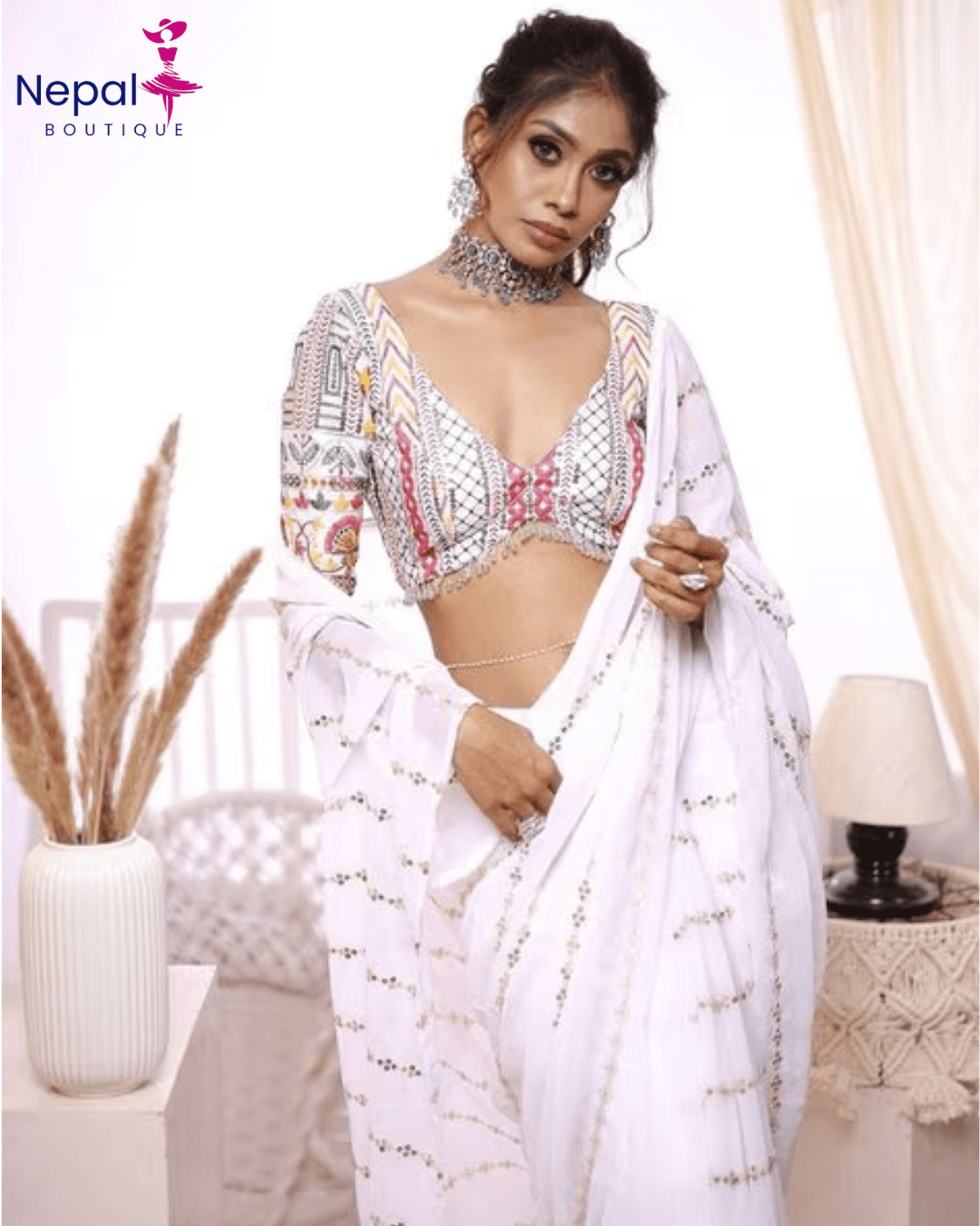 Elegant Bollywood Embelished georgette saree with unstiched blouse white color/Trendy Party & Festive Wear | Traditional Ethnic Fashion | Buy Online