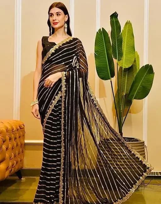 Latest Bollywood Embelished georgette saree with unstiched blouse Black color | Trendy Party & Festive Wear | Traditional Ethnic Fashion | Buy Online 3