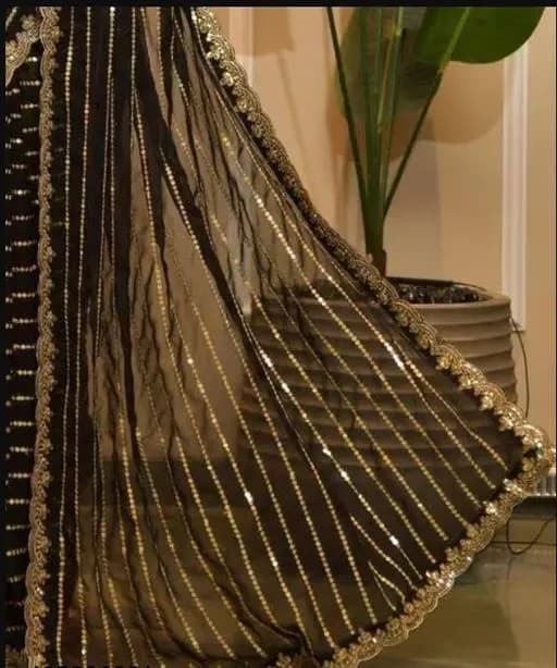 Latest Bollywood Embelished georgette saree with unstiched blouse Black color | Trendy Party & Festive Wear | Traditional Ethnic Fashion | Buy Online 2