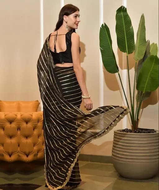 Latest Bollywood Embelished georgette saree with unstiched blouse Black color | Trendy Party & Festive Wear | Traditional Ethnic Fashion | Buy Online 1
