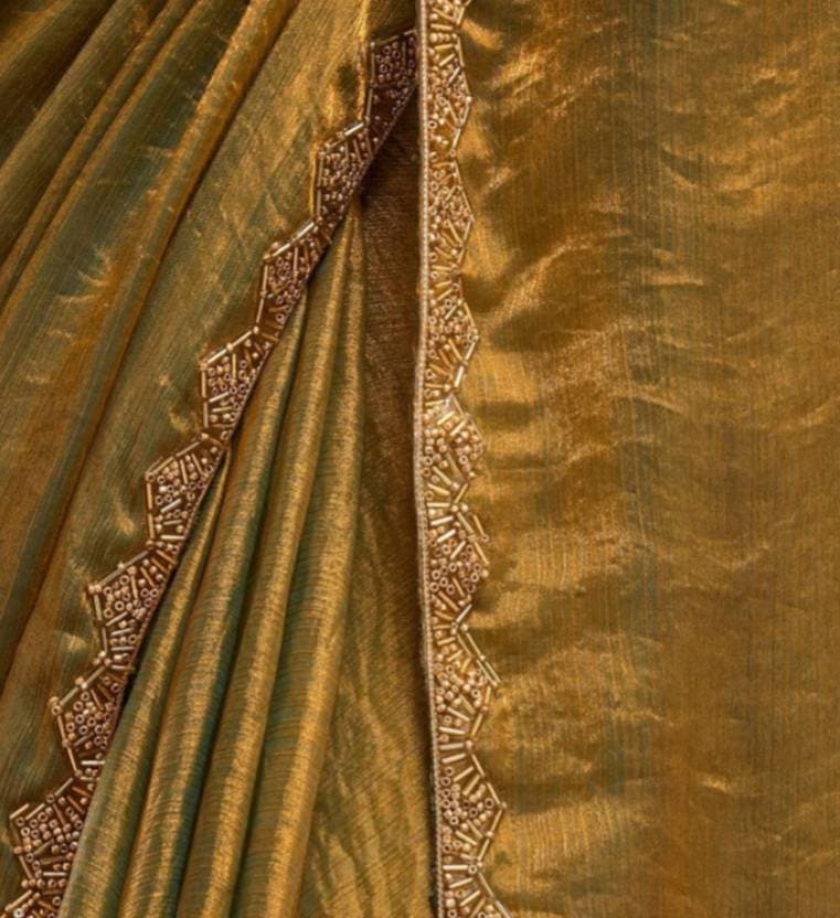 Latest Embelished Bollywood Tissue silk blend saree for women Gold color | Trendy Party & Festive Wear | Traditional Ethnic Fashion | Buy Online 3